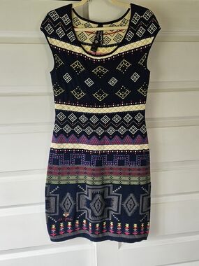 Desigual Cotton Geometric Mini Dress M Fits Like Small Boho Aztec Knit